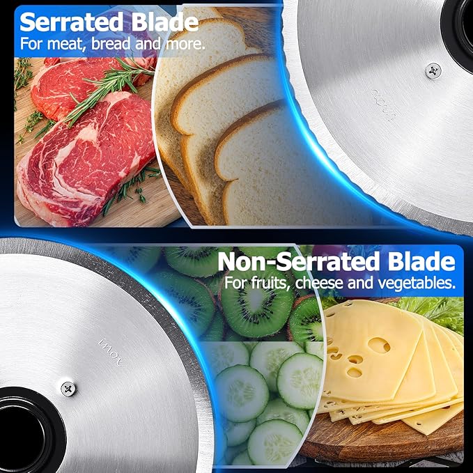 Meat Slicer - Electric Deli Slicer, 200W, Dual 7.5" Blades, Adjustable Thickness 0-15mm, Safe Home Meat Slicer Machine with Stainless Steel and Aluminum Housing