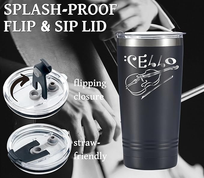 Onebttl Cello Gifts for Men and Women, Gifts on International Cello Day, Birthday and Christmas, 20 oz Insulated Stainless Steel Tumbler - CELLO