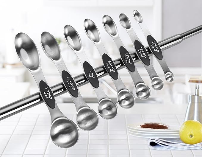 Spring Chef Magnetic Measuring Cups & Spoons Set, Patented, Strong N45 Magnets, Heavy Duty Stainless Steel Fits in Spice Jars for Baking & Cooking, BPA Free, Round Set of 15 with Leveler, Black