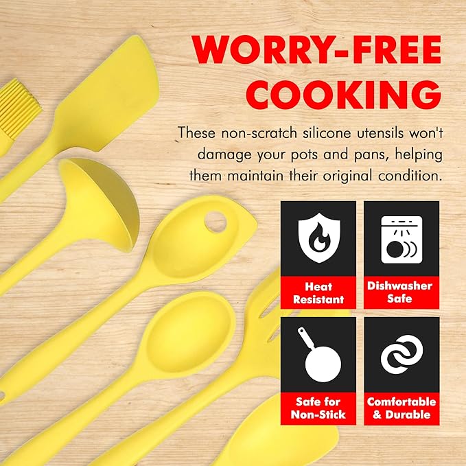 Chef Craft Premium Silicone Kitchen Tool and Utensil Set, 7 Piece, Yellow