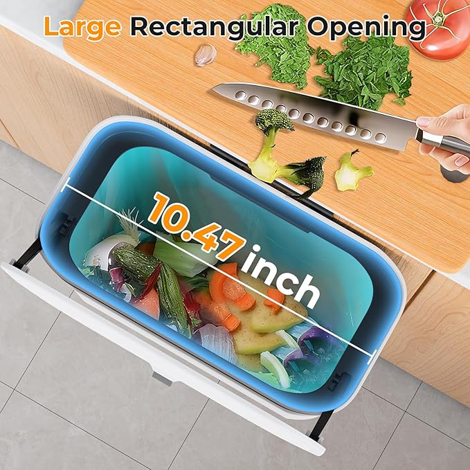 2.4 Gallon Hanging Trash Can - Small Under Sink Trash Can with Lid, Wall Mounted Compost Bin for Kitchen Cupboard Countertop, Odor-Control, Extended Clamping Ring, PET Material, White