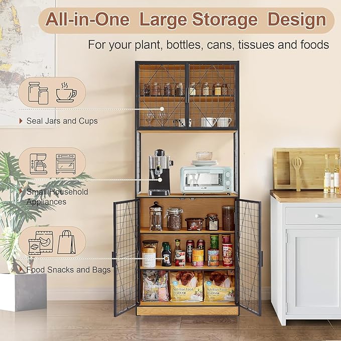 VECELO 72in Tall Kitchen Pantry Cabinet with Doors and Shelves, Large Freestanding Storage Cupboard with Countertop Hutch, Oak