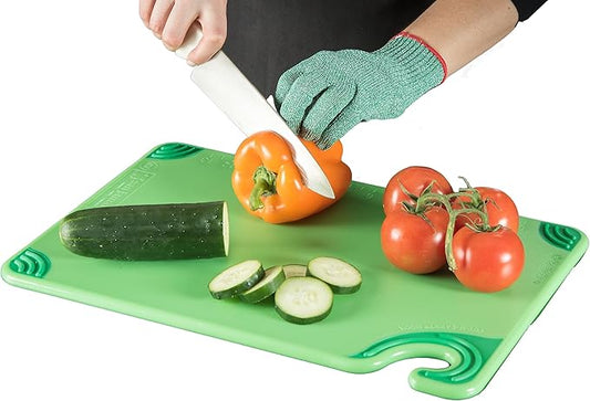 San Jamar Saf-T-Grip Plastic Cutting Board with Safety Hook, 18" x 24" x 0.5", Green