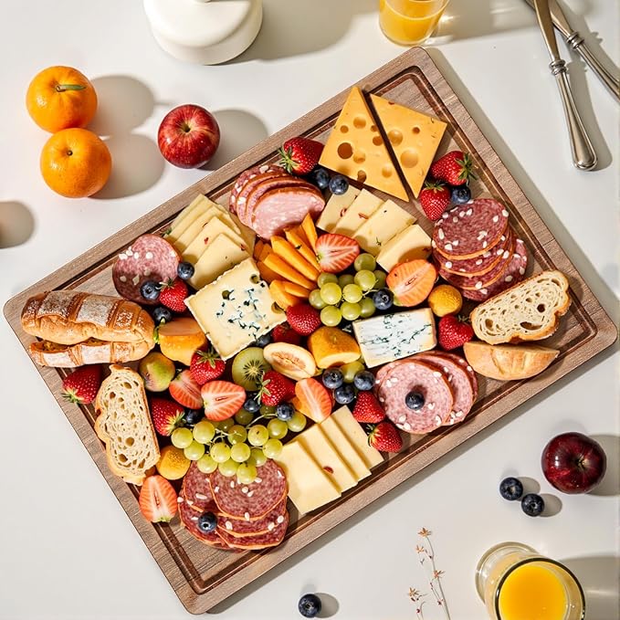 Acacia Wood Cutting Board for Kitchen,20x15x1.2 Inch Butcher Block with Juice Grooves and Side Handles, Large Charcuterie & Chopping Board for Meat Cheese Vegetables Fruit