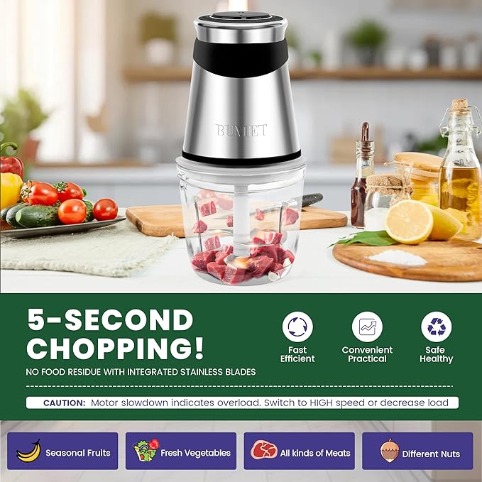 Electric food processor vegetable chopper 500W one 2.5cup bowl one bi-layer 4 blades Mini Food chopper for home use,Mincing, and Puree for kitchen aid, baby foot
