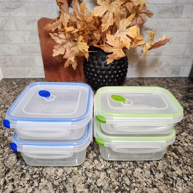 Sterilite Ultra-Seal 3.1 Cup Rectangle, Airtight Food Storage Container, Latching Lid, Microwave and Dishwasher Safe, Clear With Green Gasket, 24-Pack
