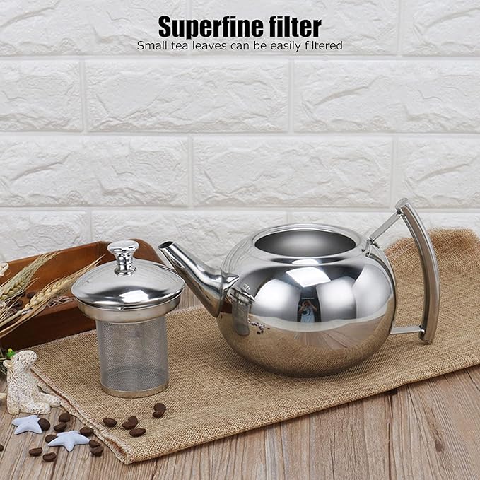 Stainless Steel Tea Pot with Infuser, Tea Pot with Removable Infuser For Loose Leaf and Tea Bags Metal Tea Kettle with Filter Stovetop Tea Maker Brewing Loose Leaves and Tea Bags (1L)