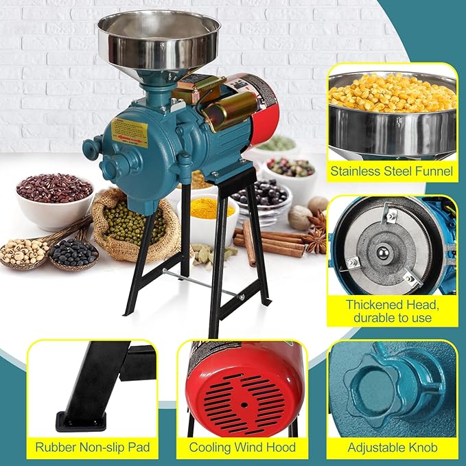 NAIZEA Grain Mills Electric Grinder Mill, 3000W Commercial Corn Mill Grinders, 110V Flour Wheat Rice Cereals Machine, Heavy Duty Dry Cereals Grinders With Funnel (Dry Grinder)