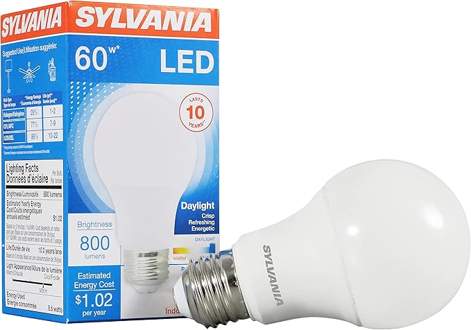 LEDVANCE Sylvania LED Light Bulb, 60W Equivalent A19, Efficient 8.5W, Medium Base, Frosted Finish, 800 Lumens, Daylight (79281) (Pack of 1)