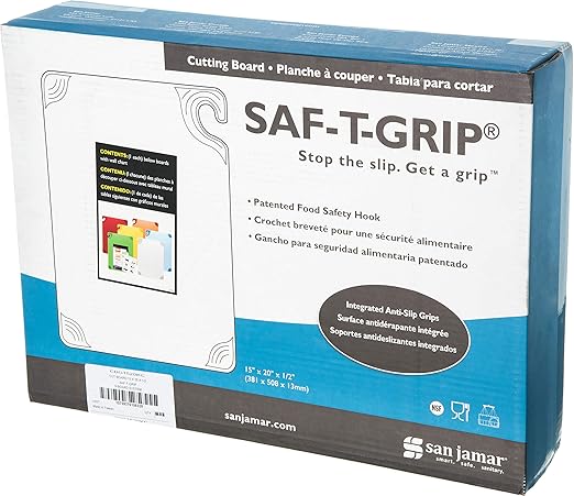San Jamar Saf-T-Grip Plastic Cutting Board with Safety Hook, 15" x 20" x 0.5" (Set of 6)