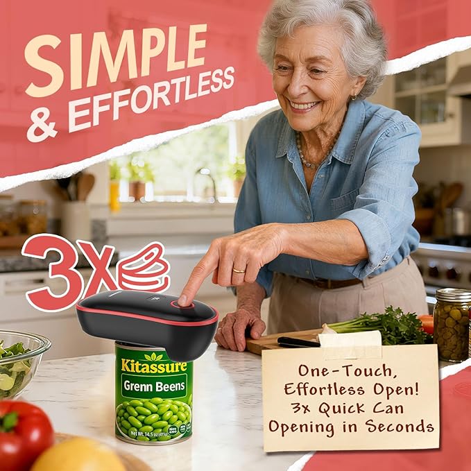 Handsfree Smart Touch Rechargeable Electric Can Opener Easy Flex Side Cut All Can Sizes with LED Display and Smooth Edge Safety for Arthritis & Seniors, Automatic Kitchen Christmas Gifts