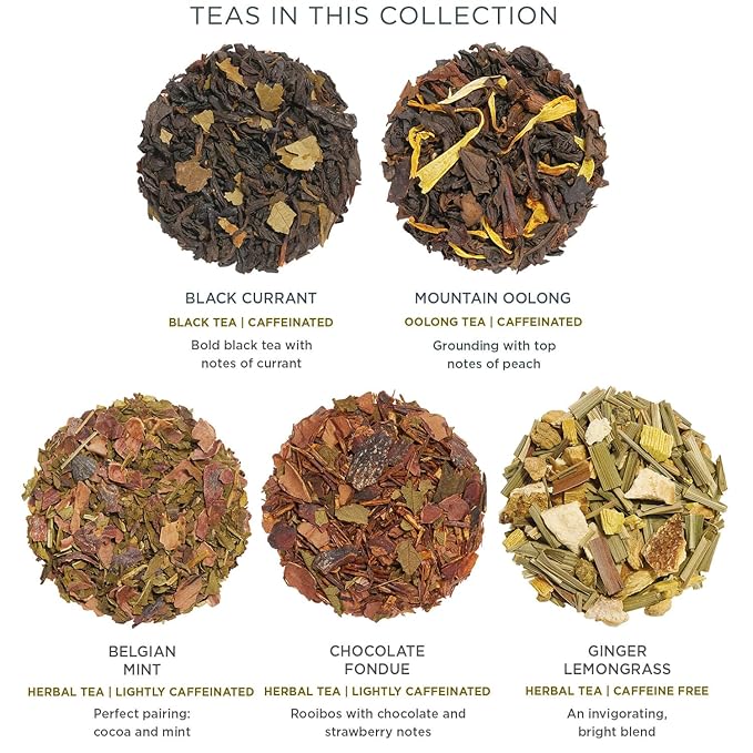 Tea Forte Winter Chalet Premium Petite Presentation Box Gift Set Sampler, 10 Count, 2 of Each Blend Individually Wrapped Handcrafted Pyramid Infuser Bags