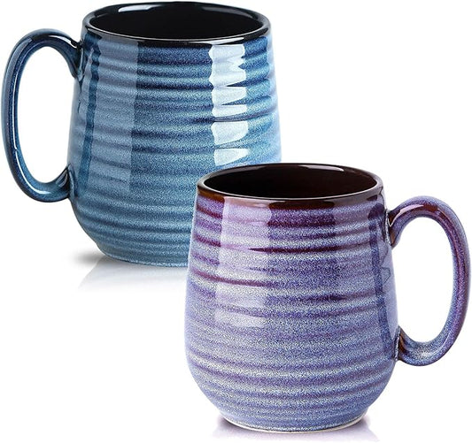 Hasense Large Coffee Mugs Set of 2, Ceramic 20 oz Coffee Cups for Office and Home, Modern Coffee Mug with Big Handle for Latte Coffee Tea Soup as Gifts, Dishwasher & Microwave Safe, Blue and Purple