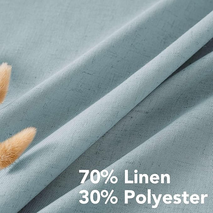 H.VERSAILTEX Living Room Linen Curtains - Semi Sheer, Nickel Grommet, Energy Saving, Light Filtering Window Treatments - Cloud Blue, 2 Panels, 52 x 54 Inch
