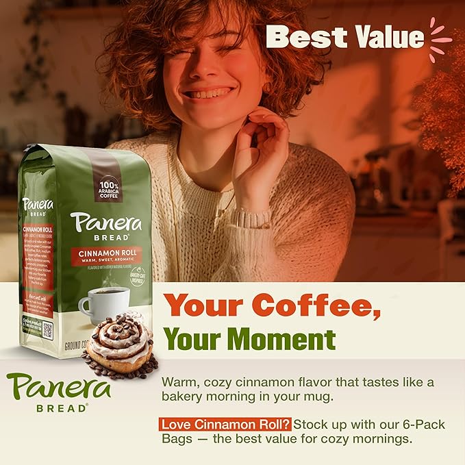Panera Bread Cinnamon Roll Coffee Cups - Medium Roast Single Serve Pods, 100% Arabica, No Artificial Flavors, Bakery-Cafe Inspired, Keurig Compatible, 10 Single Serve Pods (1 Pack of 10)