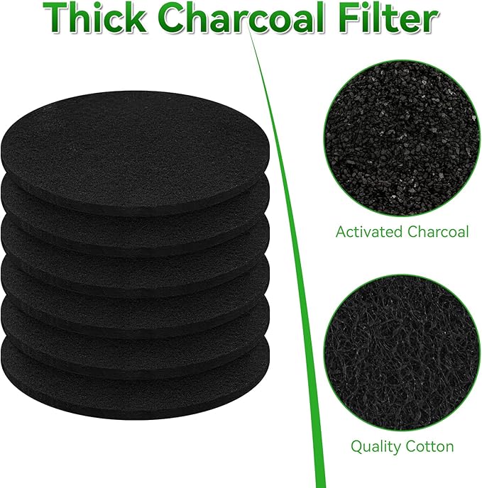 12 Pack Charcoal Filters for Compost Bucket, 6.7 Inch Compost Filters for Countertop Bin, Activated Carbon Replacement Filters for Kitchen Compost Bins, Home Bucket Compost Bin Refill, Round (12)