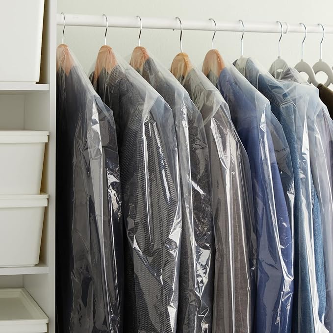 50 Pack Clear Plastic Garment Bags for Hanging Clothes, Dry Cleaner Bag Clothing Protector Covers (21 x 40 In), Normal
