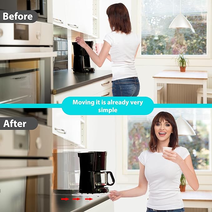 Appliance Sliders for Kitchen Appliances, Sliding Tray for Coffee Maker, Coffee Pot Slider Tray with Rubber Rolling Wheels for Heavy Kitchen Appliances like Blender (colorless, 10"D x 12"W)