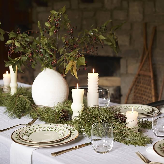 Lenox Holiday 6-Piece Salad Plates Dinnerware Set, Service For 6, Porcelain, Dishwasher Safe, Round Plates Set, Ivory Red & Green, Perfect for Gatherings, Hosting, Christmas Dinnerware (Ivory 6 Piece)