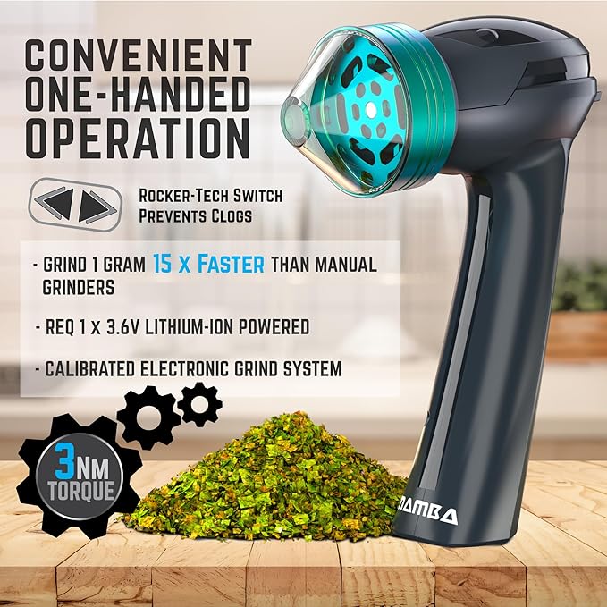 Mamba Electric Herb Grinder – USB Rechargeable Spice Grinder, 1g Portable Metal Grinder for Herbs, Quick & Easy-to-Use Spice Mill for Kitchen