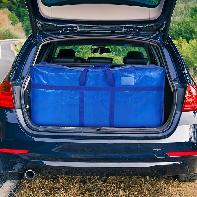 6 Pcs 66 Gallon Large Moving Bags with Zipper and Handles Foldable Storage Duffle Bags Heavy Duty Extra Large Totes for College Dorm Travel Clothes Blankets Bedding Moving (Blue)