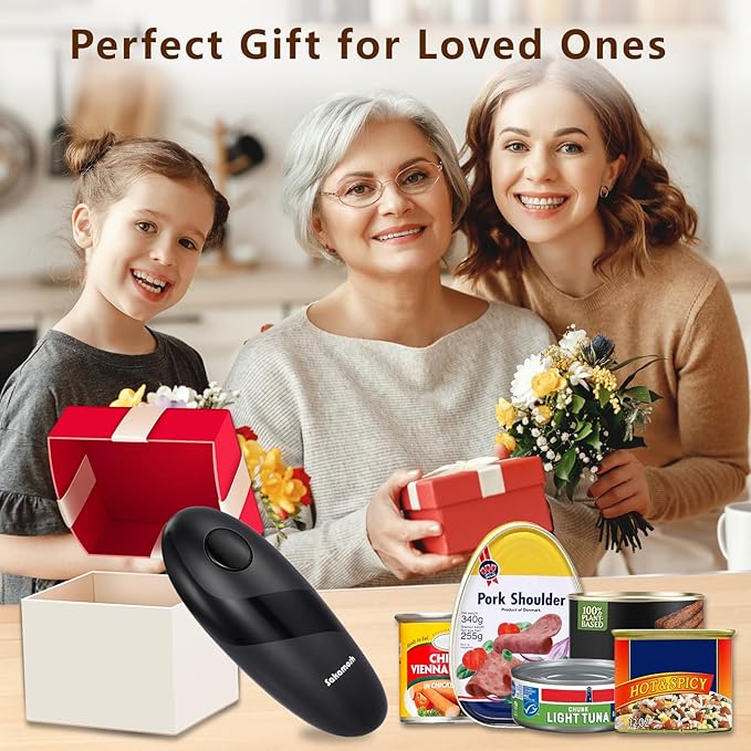 Electric Can Opener Smooth Edge, Battery Operated Kitchen Can Opener for Seniors with Arthritis, One Touch Side Cut Fits Most Can Sizes, Left-handed Friendly, Ideal Holiday Gift