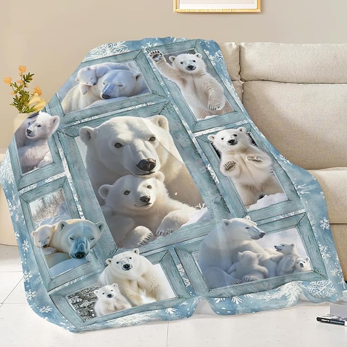 Polar Bear Blanket Gifts for Girls Boys Snowflakes Throw Blankets Cozy Plush Fleece Flannel Fuzzy for Women Men Decor 60"X50"