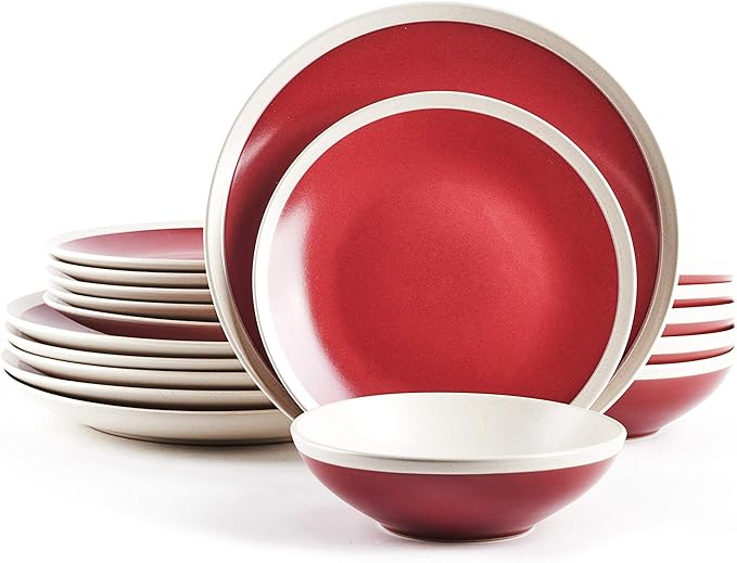 Rock Ridge Speckled Stoneware Dinnerware Set (18pc Set, Garnet and Ivory)