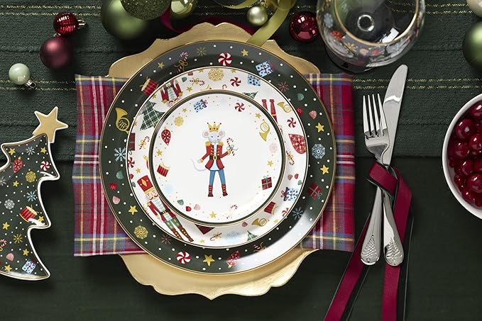 Lenox Dinnerware Set, Nutcracker Ballet Accent Plates, Service for 4 Porcelain Dinnerware, Microwave & Dishwasher Safe, Pasta, Salad and Dinner, Nutcracker Christmas Accent Plates (Assorted, 4 Piece)