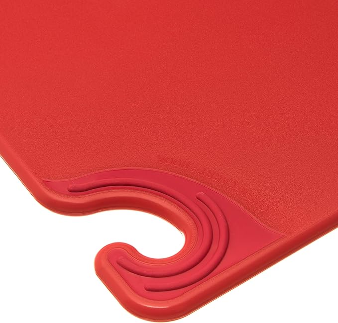 San Jamar Saf-T-Grip Plastic Cutting Board with Safety Hook, 15" x 20" x 0.5", Red, (Pack of 6)