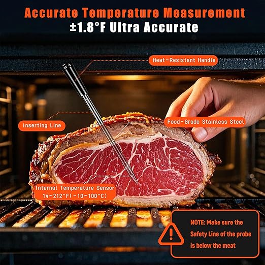 Meater Thermometer Wireless, 2 Probes Bluetooth Meat Thermometer, 572°F Heat Resistance WiFi Smart Accuracy of ±0.5°F, LCD Display Wireless Thermometer for Grilling, Oven Smoker, Air Fryer