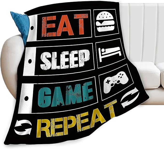Game Blanket Gaming Gamer Throw Blanket Cozy Plush Black and White Fleece Flannel Ultra Soft Blankets Lightweight Fuzzy Party Gifts for Girls Boys Women Men Adult Kids 50"X40"