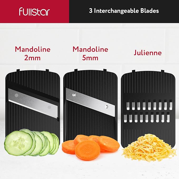 Fullstar Mandoline Slicer for Kitchen, Fruit Cutter, Cheese Grater, Cucumber Slicer, Food Cutter & Kitchen Gadgets (3 in 1, White)