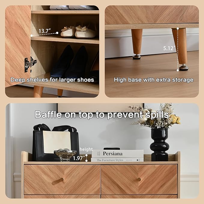 Shoe Storage Cabinet with 2 Doors, 20 Pairs Shoes Cabinet for Entryway with Adjustable Shelves and 2 Drawer, 31.5'' Wide Shoe Rack Shoe Organizer Cabinet for Entryway Living Room (Naturel)