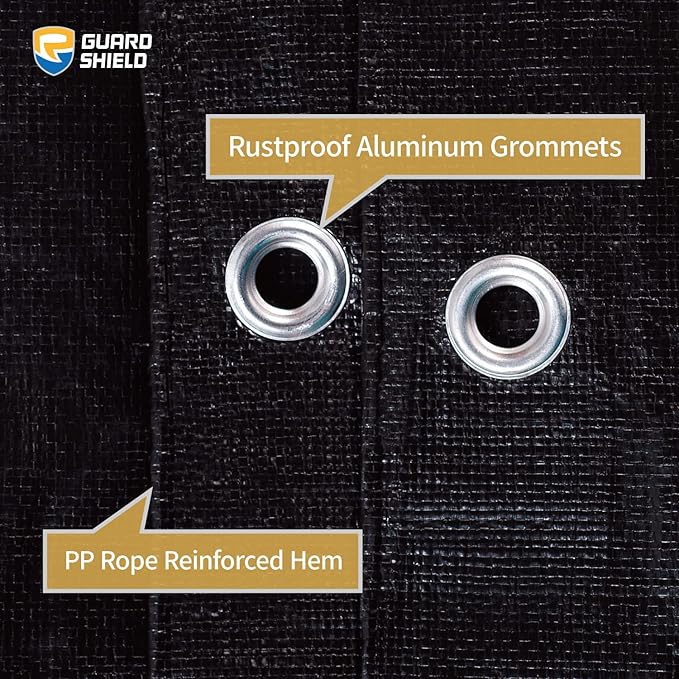 GUARD SHIELD Tarps Heavy Duty Waterproof 12x12 Feet Black Poly Tarp Cover Square Outdoor Thick UV Resistant Tarpaulin with Grommets 10mil