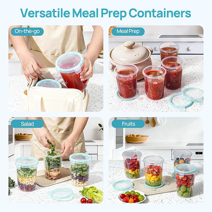 Vtopmart 6 Pack 32oz Deli Containers with Airtight Lids, Freezer Soup Containers for Take-out, Plastic Reusable Food Storage Container for Meal Prep, Salad, Leftover, Lunch, Microwave/Dishwasher Safe