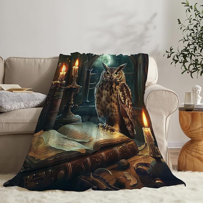 Owl Blanket Owls Gifts for Women Girls Book Throw Blanket Cozy Plush Fleece Flannel Lightweight Fuzzy Party Blankets for Bed Decor 80"X60"