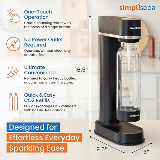 BLÜ Sparkling Water Maker, Premium Soda Streaming Machine, Carbonated Water Machine and Soda Maker - Black (No CO2 Cylinder Included)