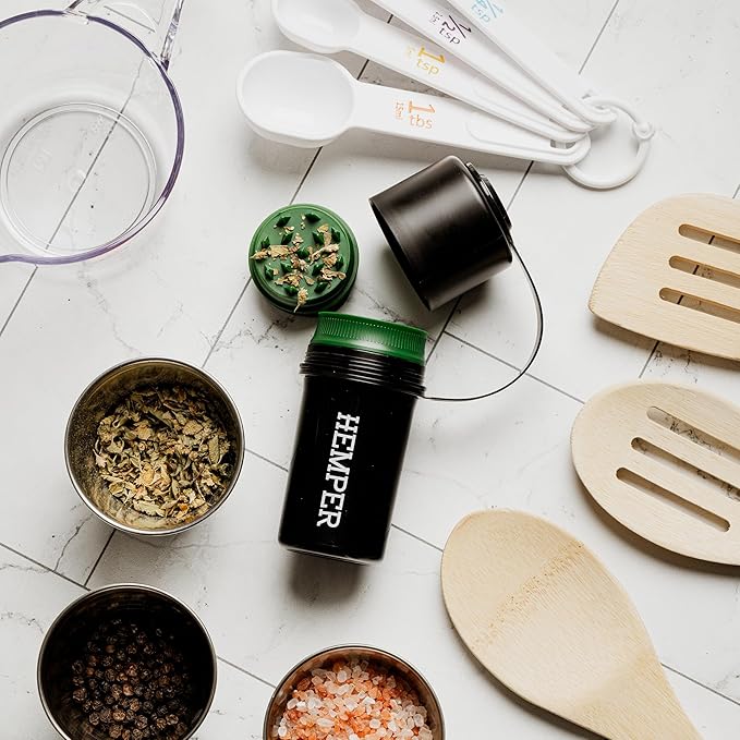 Hemper Keeper 3‑in‑1 Herb Grinder with Dual Storage Container - Smell‑Proof, Airtight & Water‑Resistant - Built‑In Removable Grinder, Dual Compartments for Flower & Ground - (Black)