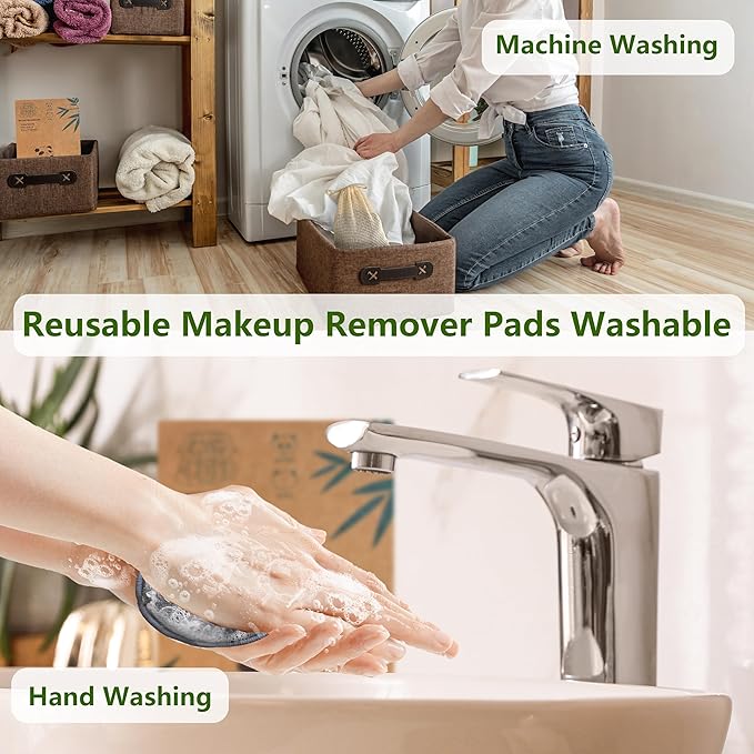 Reusable Makeup Remover Pads 20 Pack Reusable Makeup Cotton Rounds with Laundry Bag|Soft Black Cotton Makeup Remover Pads for Face