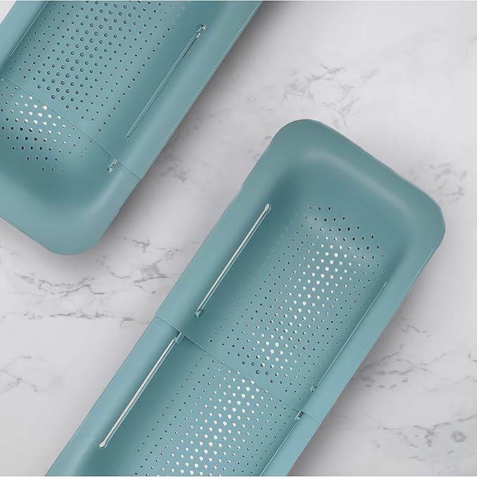 Makerstep Over the Sink Colander Strainer Basket - Expandable, Wash, Drain, and Dry. - New Home Kitchen Essentials, Multifunctional Kitchen Gadgets, Green 14.25x8