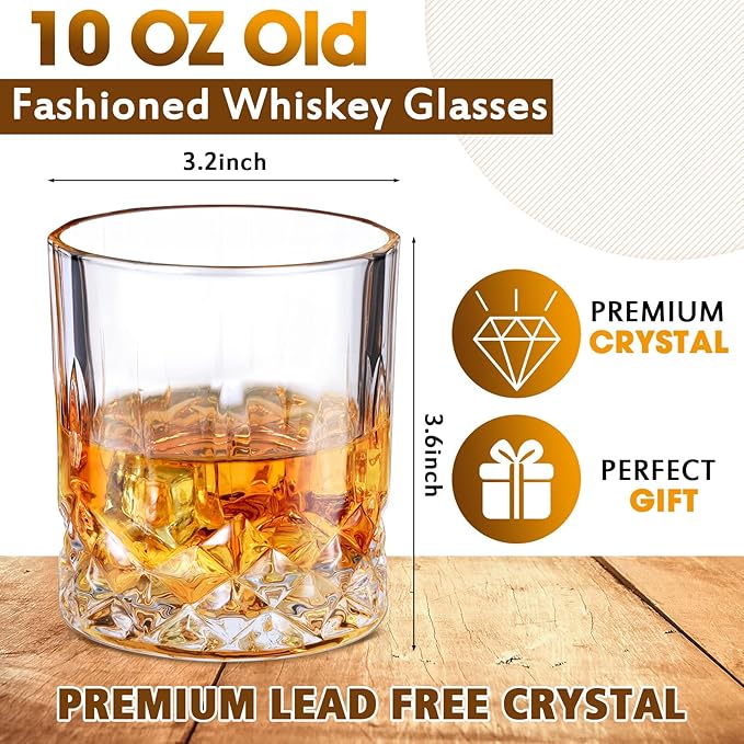 Mimorou 12 Pack Whiskey Glasses 10 oz Old Fashioned Glasses in Bar and Party Bourbon Glass, Rocks Glass, Cocktail Liquor Whiskey Lover Gift Christmas Gifts for Men, Dad, Father(Elegant)