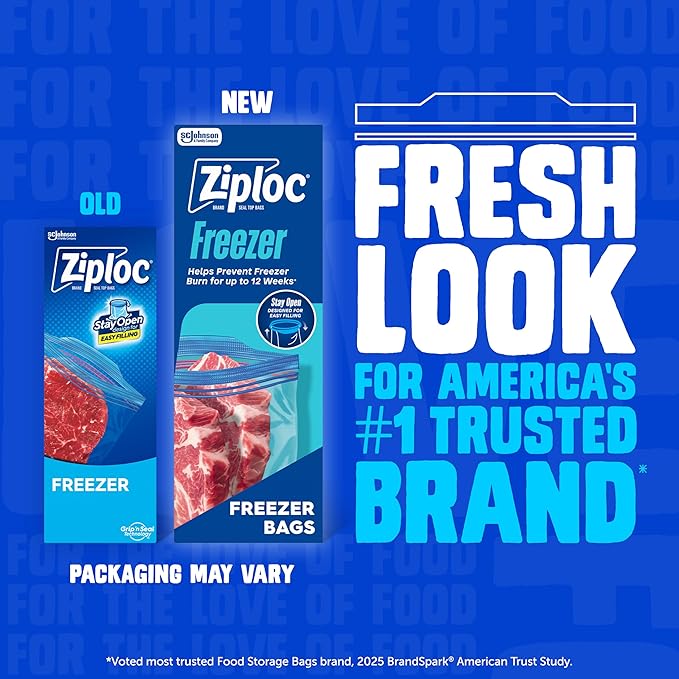 Ziploc Gallon Food Storage Freezer Bags, 120ct Total, Stand-Up Bottom, Easy to Fill, 30 Count, 4 Pack (Packaging May Vary)