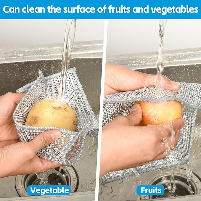 6Pack Multipurpose Wire Dishwashing Rags, Upgrade Non Scratch Wire Dishcloth, for Wet and Dry Use, Reusable Metal Microfiber Cleaning Cloths for Home/Kitchen/Stove