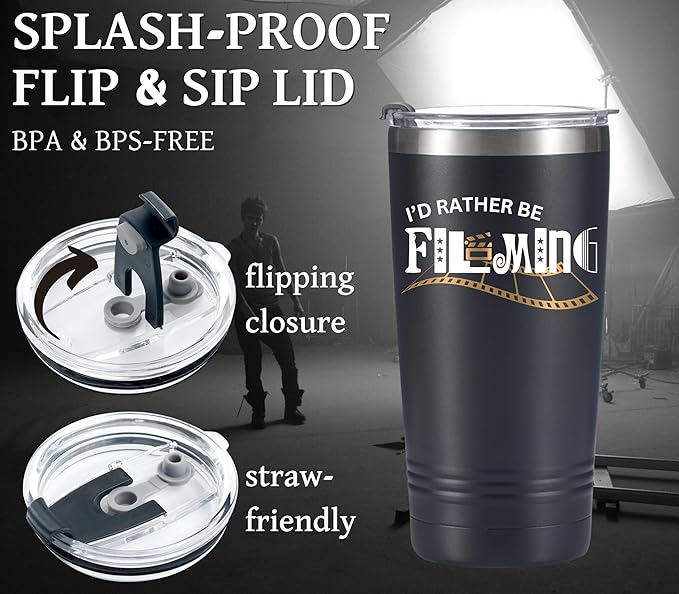 Onebttl Gifts for Aspiring Filmmakers, Director Gift, Theater Gift on Filmmaker Day, Birthday and Christmas, 20 oz Insulated Stainless Steel Tumbler - I'D RATHER BE FILMING