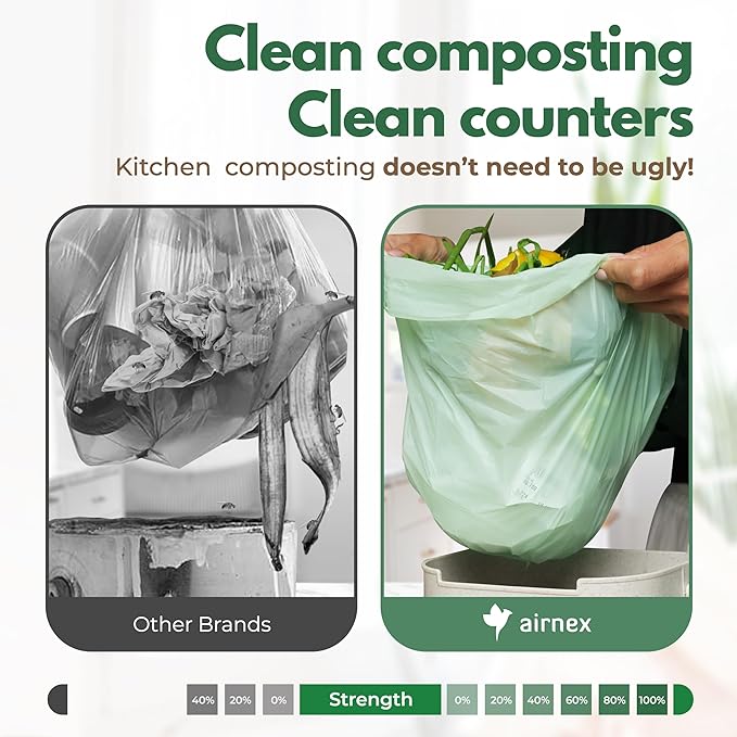 Compostable Trash Bags Small 1.6 Gal - 100 Count Green Compost Bags for Countertop Bin made of Cornstarch - Food Waste Compostable Bags Leakproof & Tear Resistant