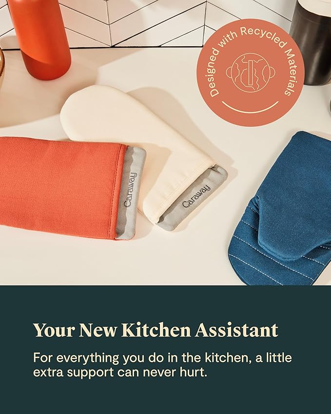 Caraway Oven Mitts - 100% Organic Cotton Oven Mitt - Double-Layer & Stain-Resistant Stitching - Safe Handling of Hot Kitchenware - Set of 2 - Cream