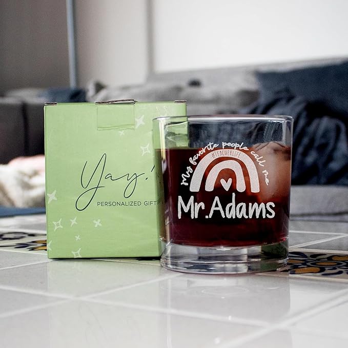 Personalized Teacher Gifts, Custom Whiskey Glass for Men, Teachers Appreciation Gift, Engraved Funny Gift for Preschool Elementary High School Teacher Professor