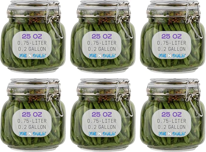 Airtight Glass Storage Jars with Clamp Lid – Food Storage Containers with Rubber Gasket Seal – Pantry & Kitchen Canisters for Dry Goods, Coffee, Sugar, Pasta – 0.4L to 2.2L Sizes (6, 25oz | 0.75L)
