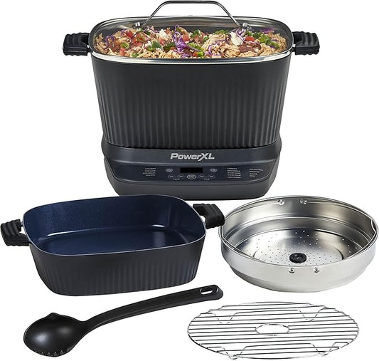 STIRMAX DELUXE 7.5 Quart Digital Multi-Cooker with Automatic Paddle to Stir and Shred, 9 in 1 programmable presets to Sauté, Sear, and Brown Food Before Simmering – Accessories, Skillet, & Cookbook